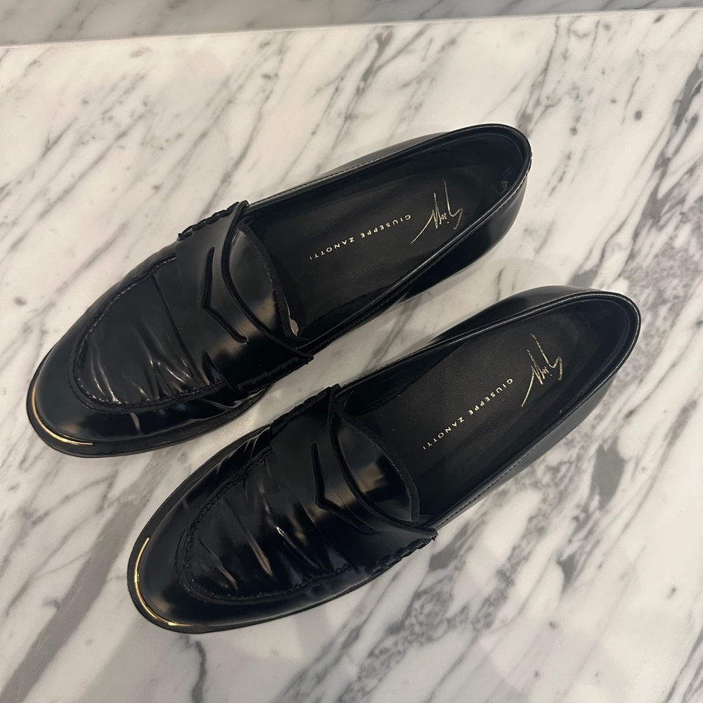 Giuseppe Zanotti Black Loafers with Gold Accent